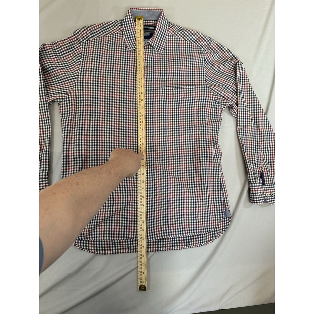 Johnston Murphy Shirt Mens Size Medium Blue Orange Plaid Button Up Tailored Fit - Picture 13 of 16